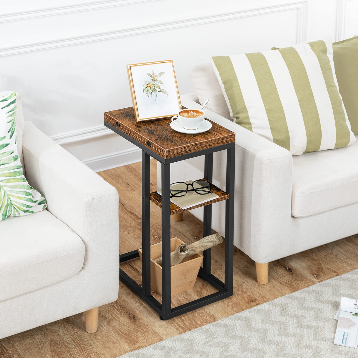 HOOBRO end table with storage shelf keeps magazines organized