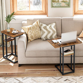 HOOBRO C-shaped end table slid under sofa for convenient reach