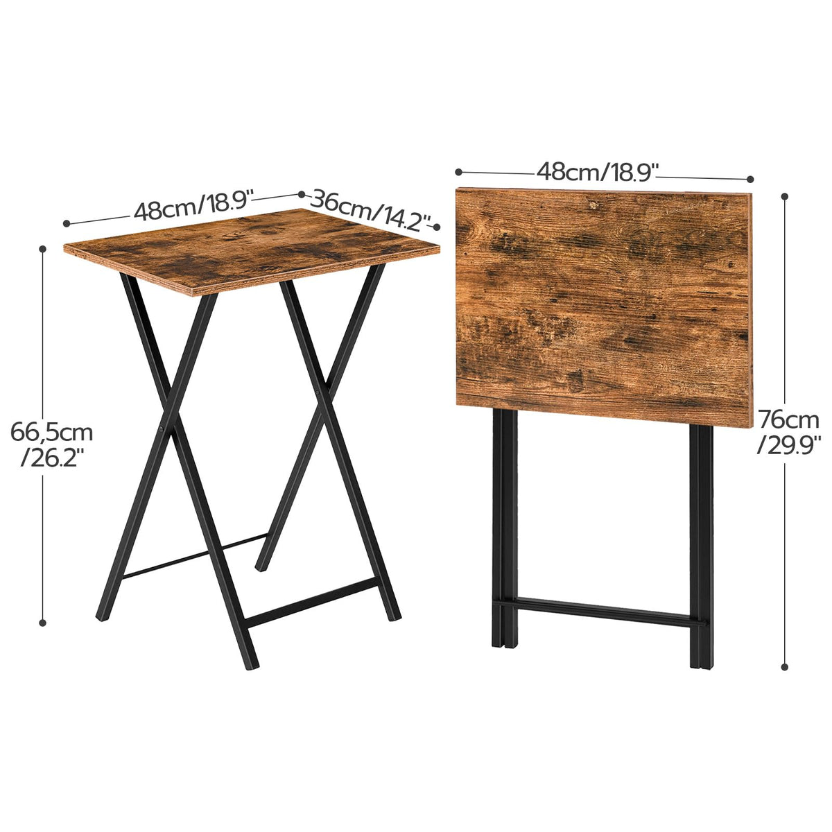 HOOBRO folding TV table dimensions 18-9 by 14-2 inches.