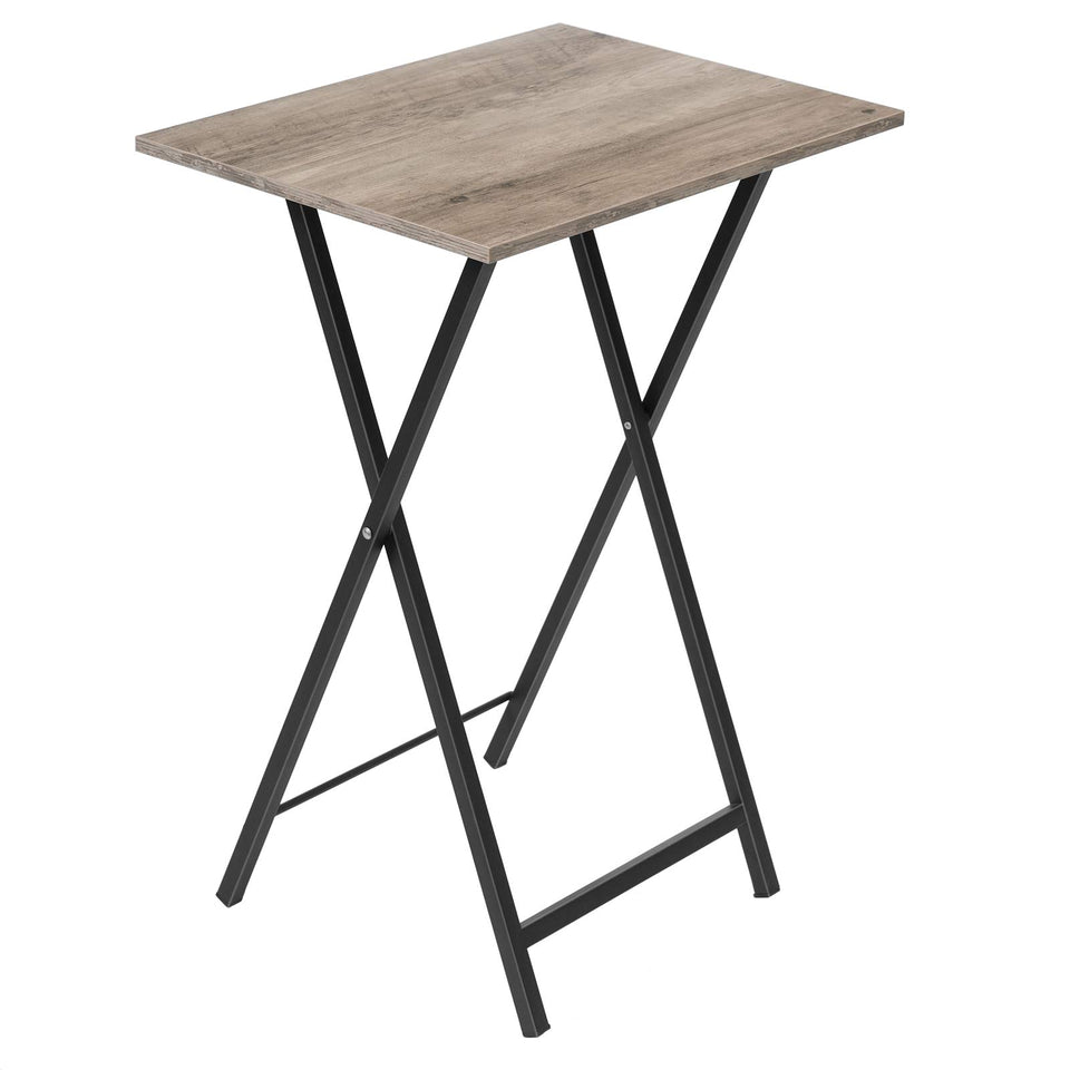 HOOBRO folding TV table folded for compact storage beside sofa
