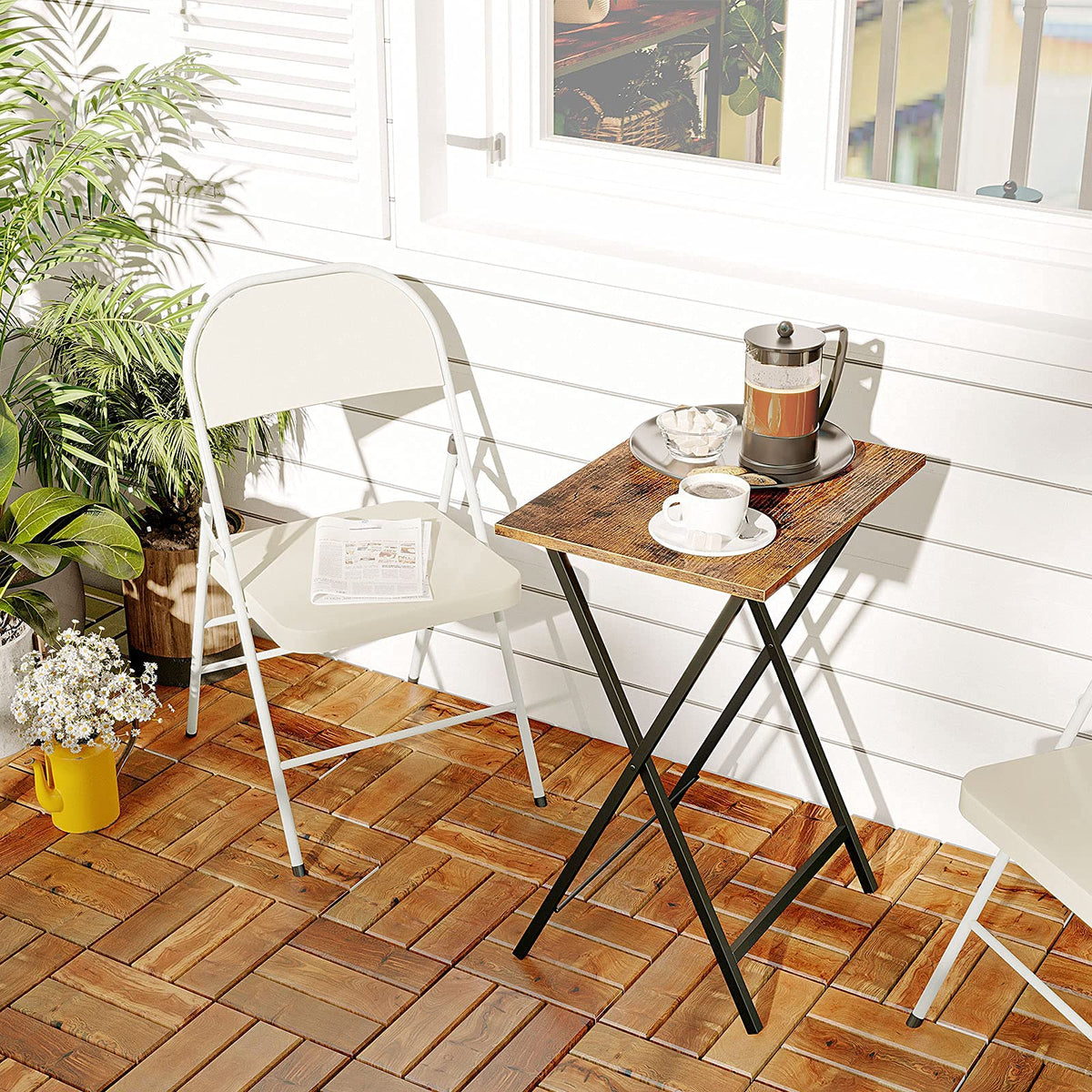 HOOBRO folding TV table metal frame provides sturdy support.