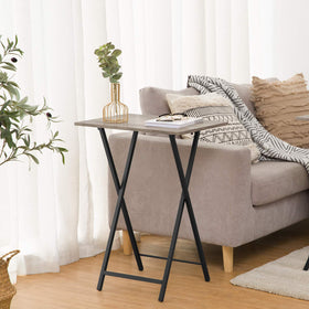 HOOBRO folding TV table wooden top detail showing craftsmanship