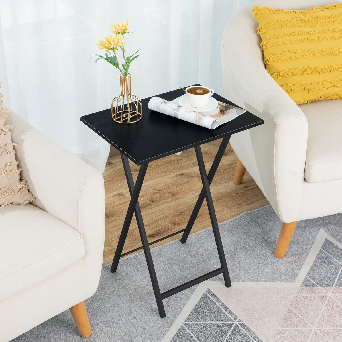 HOOBRO folding TV tray table industrial design, adds retro charm to living rooms.