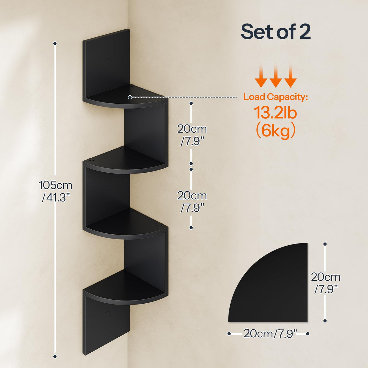 HOOBRO four-tier corner shelves with zigzag design for organized storage and style.