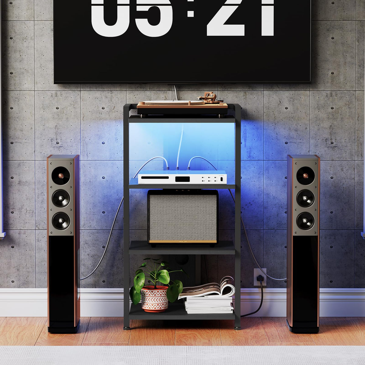 HOOBRO 4-tier AV stand supports multiple devices with stable, easy assembly.