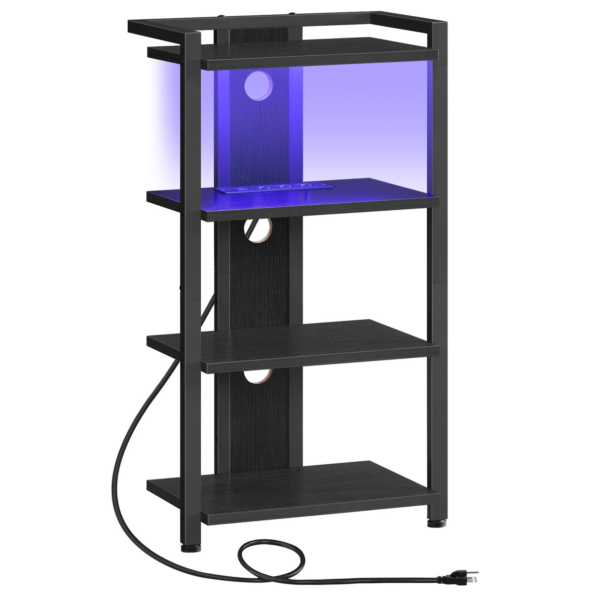 HOOBRO game console shelf 4-tier front view showing organized media storage and clean lines.
