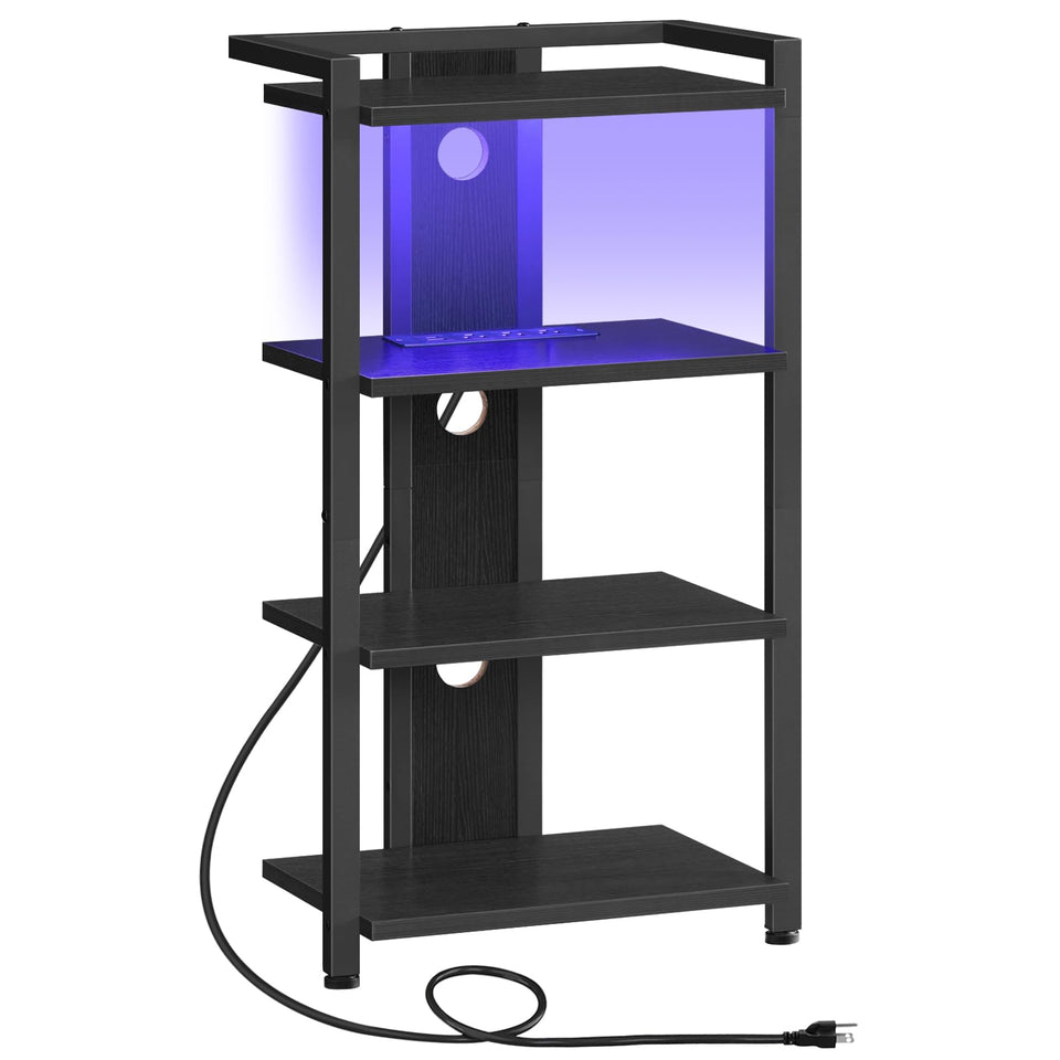 HOOBRO game console shelf 4-tier front view showing organized media storage and clean lines.