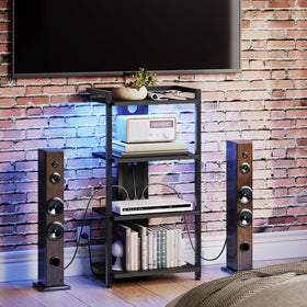 HOOBRO wooden-look stand blends with decor while storing consoles and DVDs.