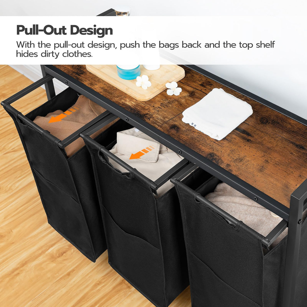 HOOBRO laundry sorter in a bedroom setting demonstrating space-saving storage.