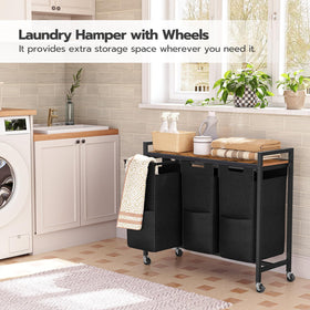 HOOBRO laundry sorter side view showing rolling wheels for effortless transport.