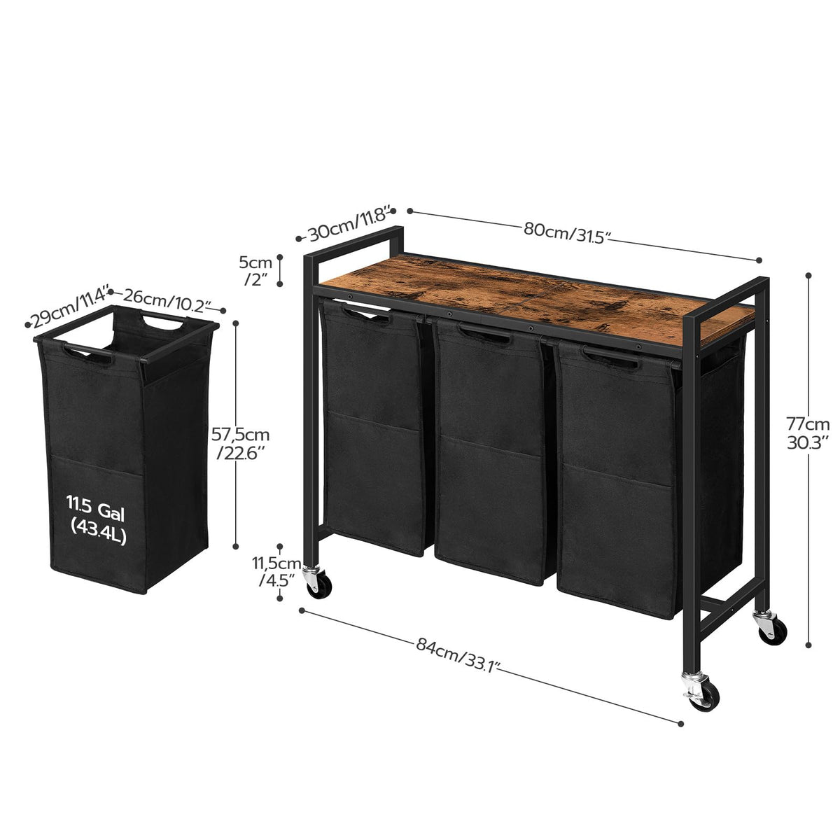 HOOBRO laundry sorter top view highlighting the shelf and pockets for detergents and essentials.