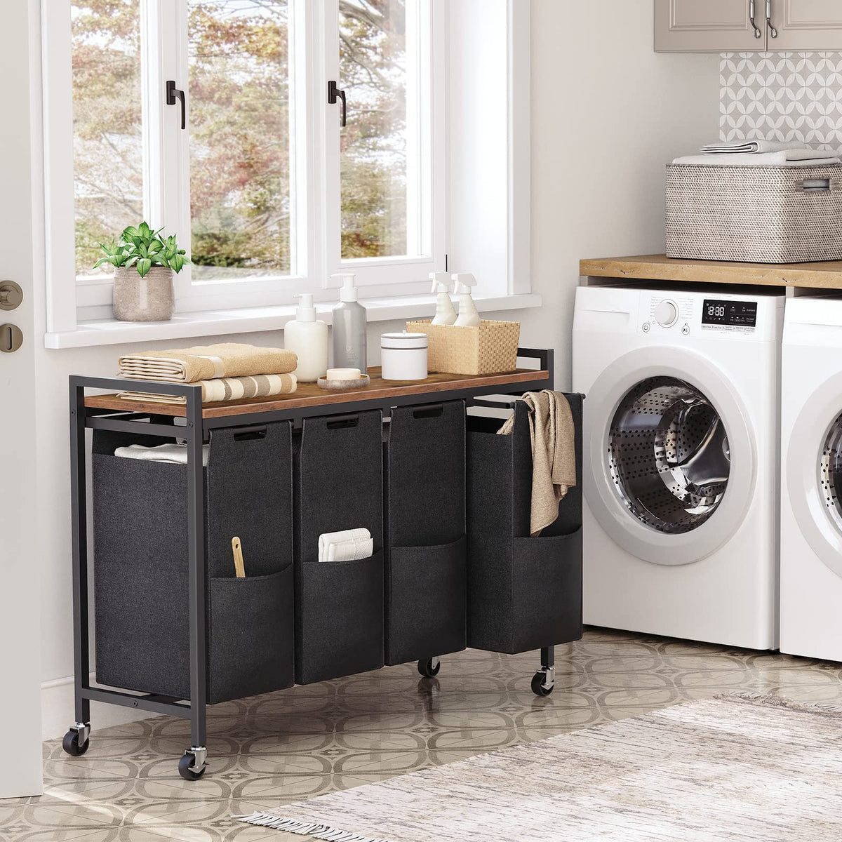 HOOBRO rolling cart with wheels makes moving from bedroom to laundry room effortless.
