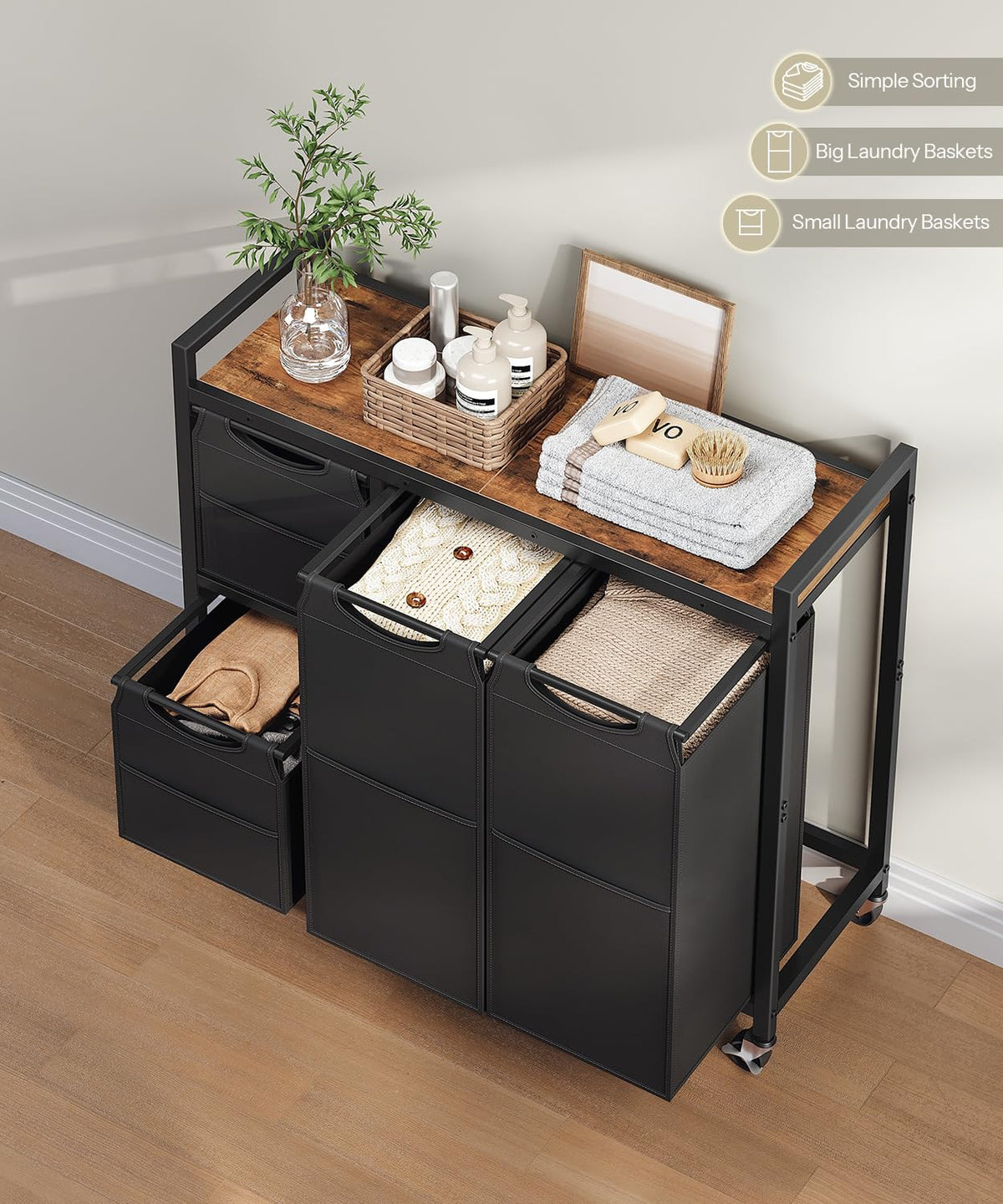 HOOBRO laundry sorter side pockets for quick access to small items