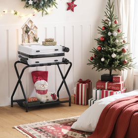 HOOBRO luggage rack bedroom-setup keeps pajamas organized and within reach.