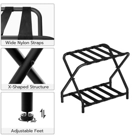 HOOBRO luggage rack metal-frame build offers durable support for luggage.