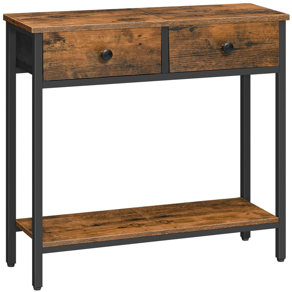 HOOBRO narrow console with two fabric drawers for tidy entryway storage.
