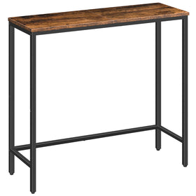 HOOBRO Narrow Console Table assembly view shows slim profile and sturdy metal frame.