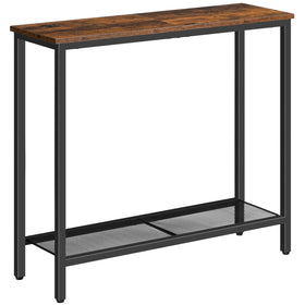 HOOBRO narrow console table behind couch in rustic brown finish ideal for entryway storage
