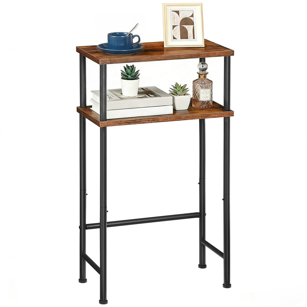 HOOBRO narrow console table front view with slim profile and two shelves for small spaces.