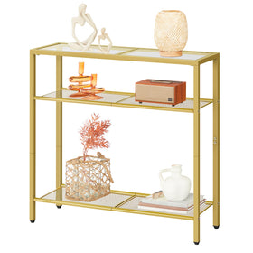 HOOBRO narrow console table with glass top for elegant entryways
