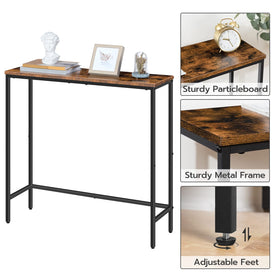 HOOBRO Narrow Console Table metal frame and wood panels blend modern rustic style.