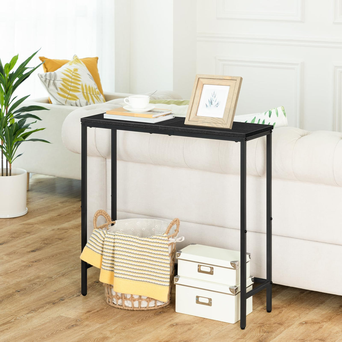 HOOBRO narrow console table plant display demonstrates versatile arrangement.