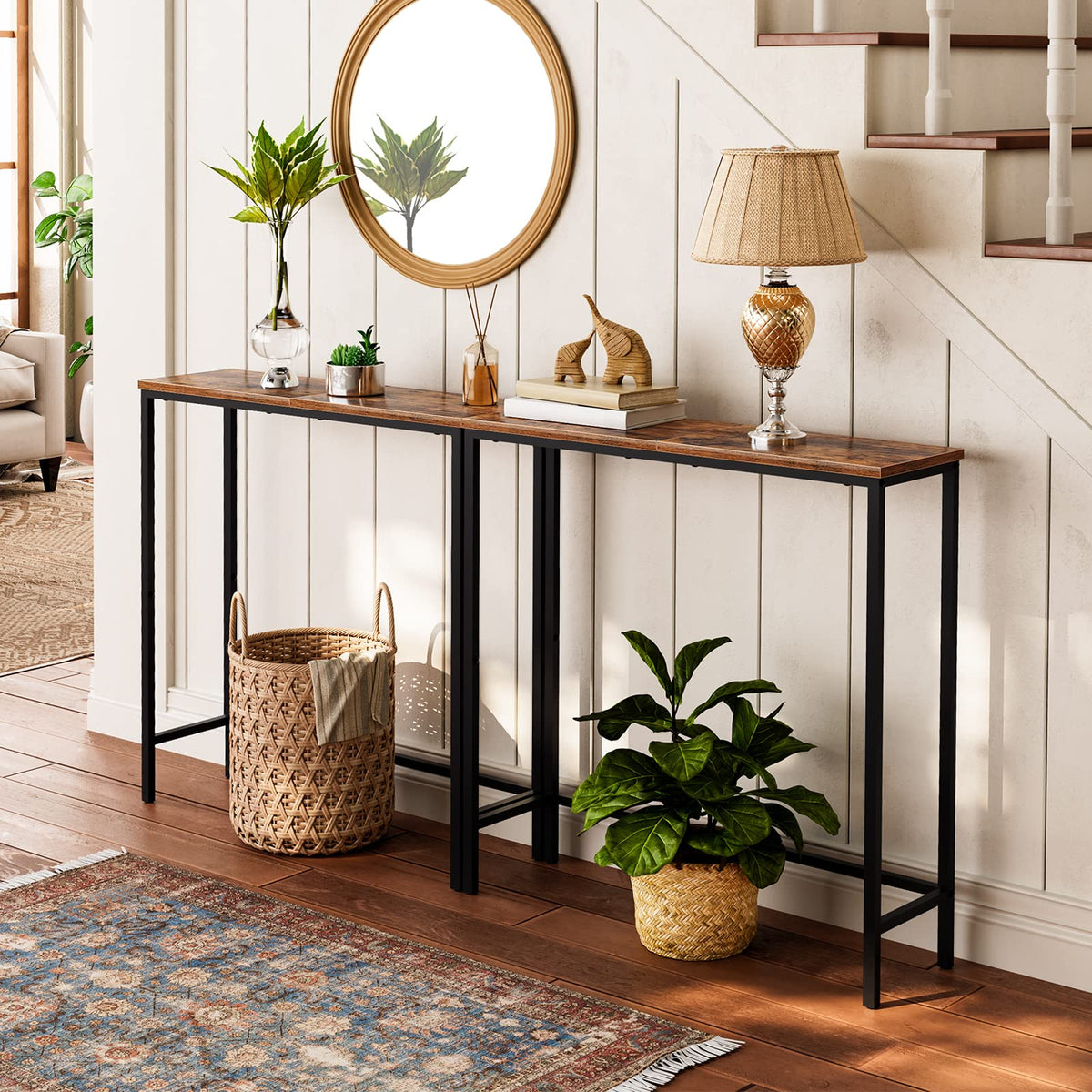 HOOBRO Narrow Console Table side view highlights thin profile for hallways.