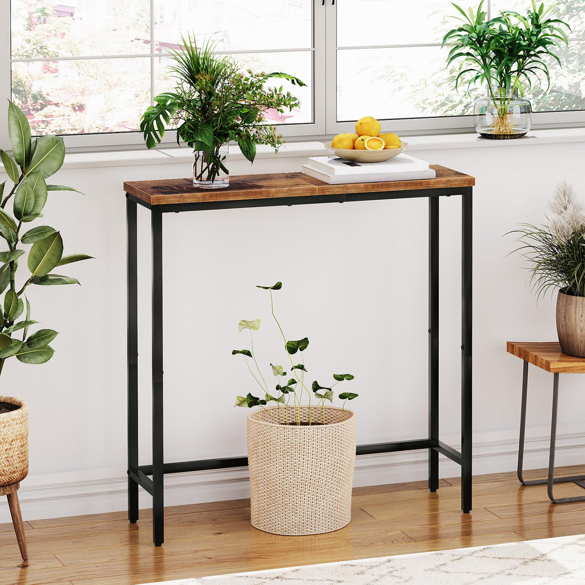 HOOBRO Narrow Console Table by window for display and organization.