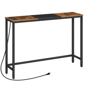 HOOBRO narrow console table with power outlets, front view, ideal behind the sofa for charging devices.