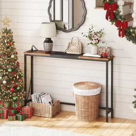 HOOBRO narrow console table with power outlets, left-side view, keeps cables organized in entryways.
