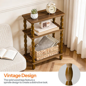 HOOBRO walnut finish end table with open shelves for storage.