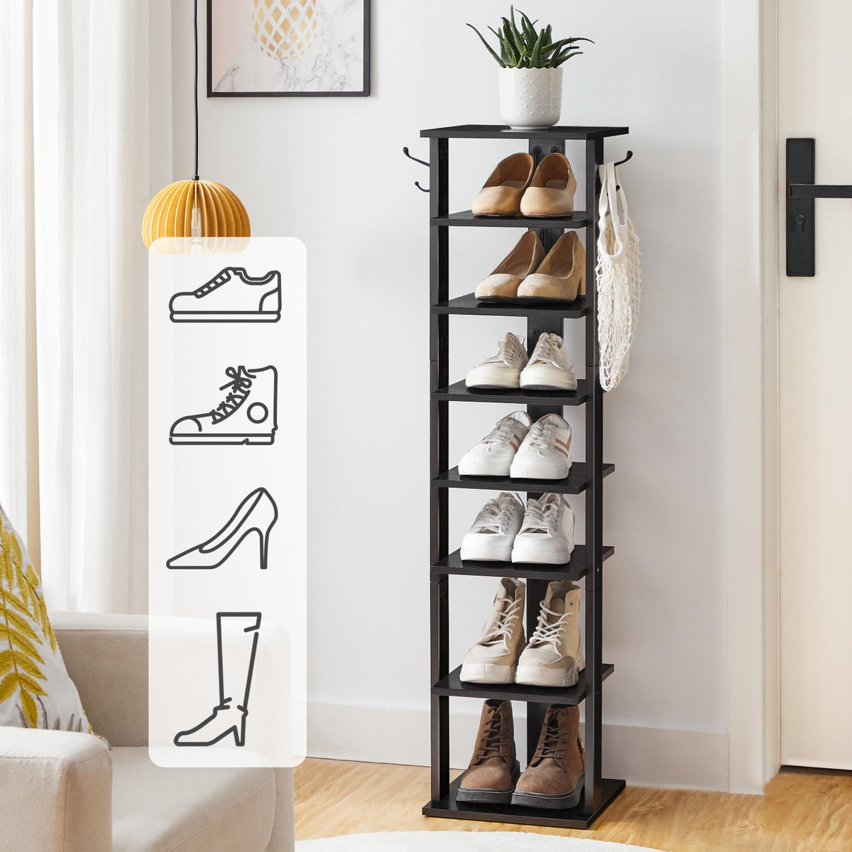 HOOBRO narrow wooden shoe storage maximizes floor space in small hallways.