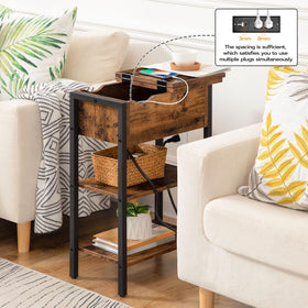 HOOBRO narrow side table with flip-top drawer offers concealed storage.