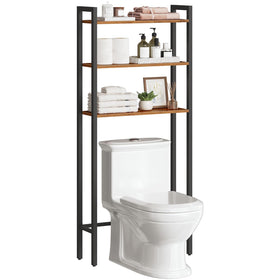 HOOBRO over-the-toilet storage with 3-tier shelves for organized bathroom essentials.