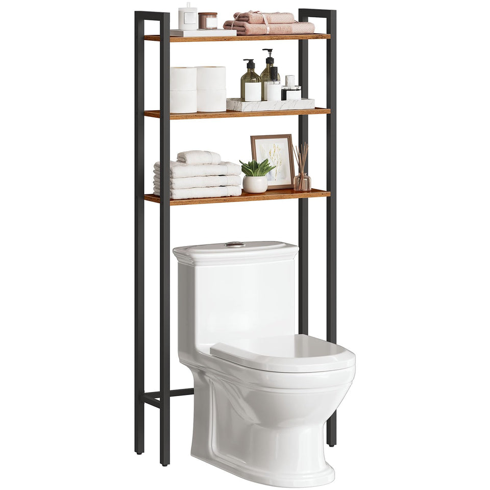 HOOBRO over-the-toilet storage with 3-tier shelves for organized bathroom essentials.