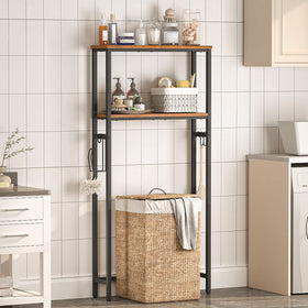 HOOBRO over-the-toilet storage 2-tier front view, showcasing space-saving shelves for towels and decor.