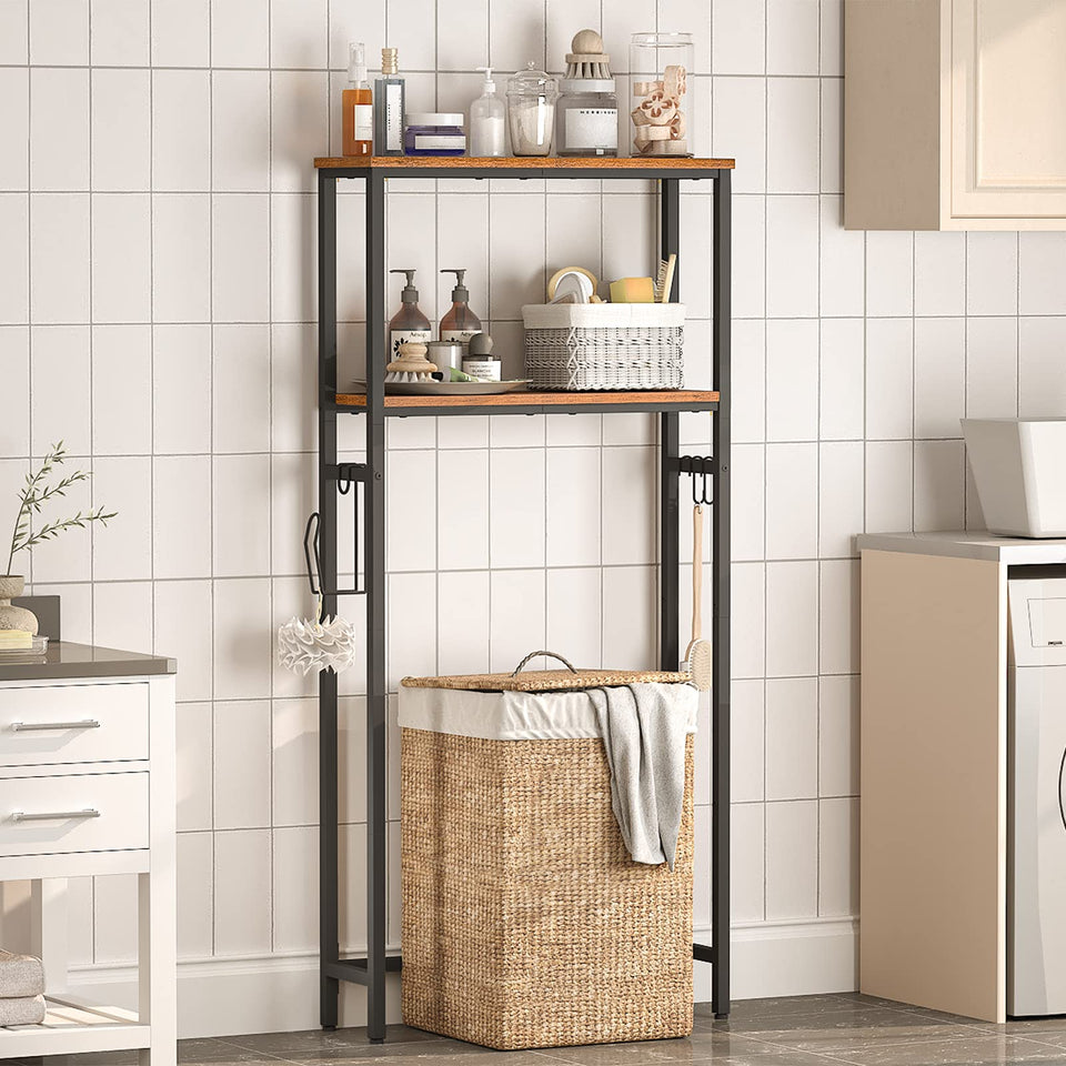 HOOBRO over-the-toilet storage 2-tier front view, showcasing space-saving shelves for towels and decor.