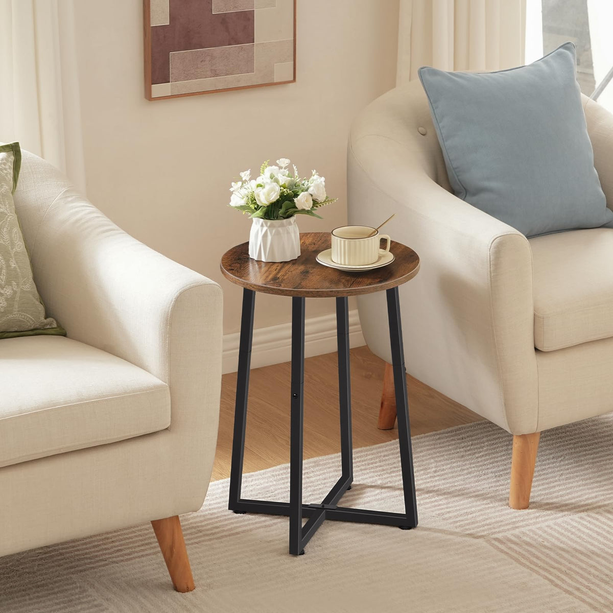 HOOBRO round side table with crossed legs providing stable support.