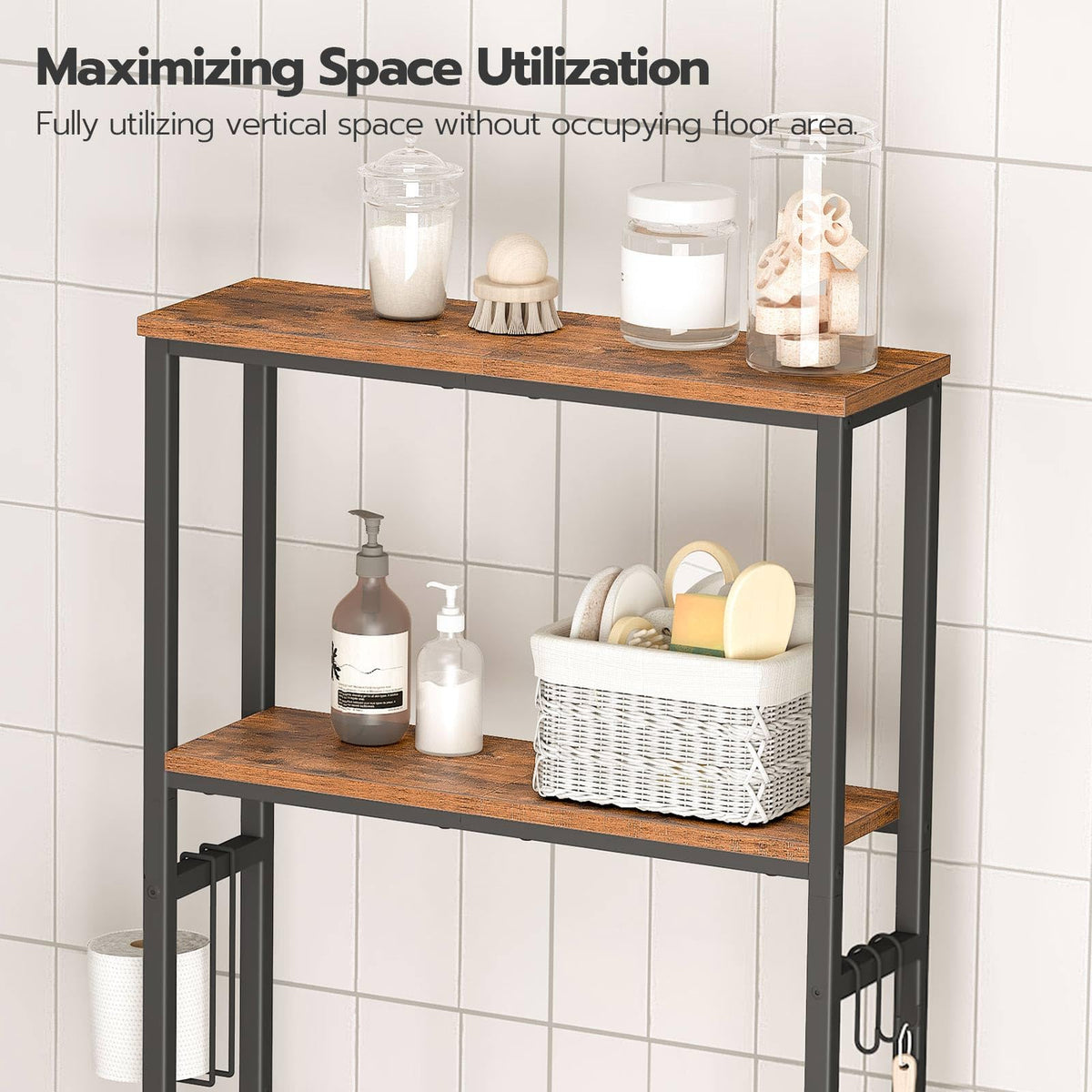 HOOBRO rustic brown with black finish complements contemporary bathrooms while keeping essentials reachable.