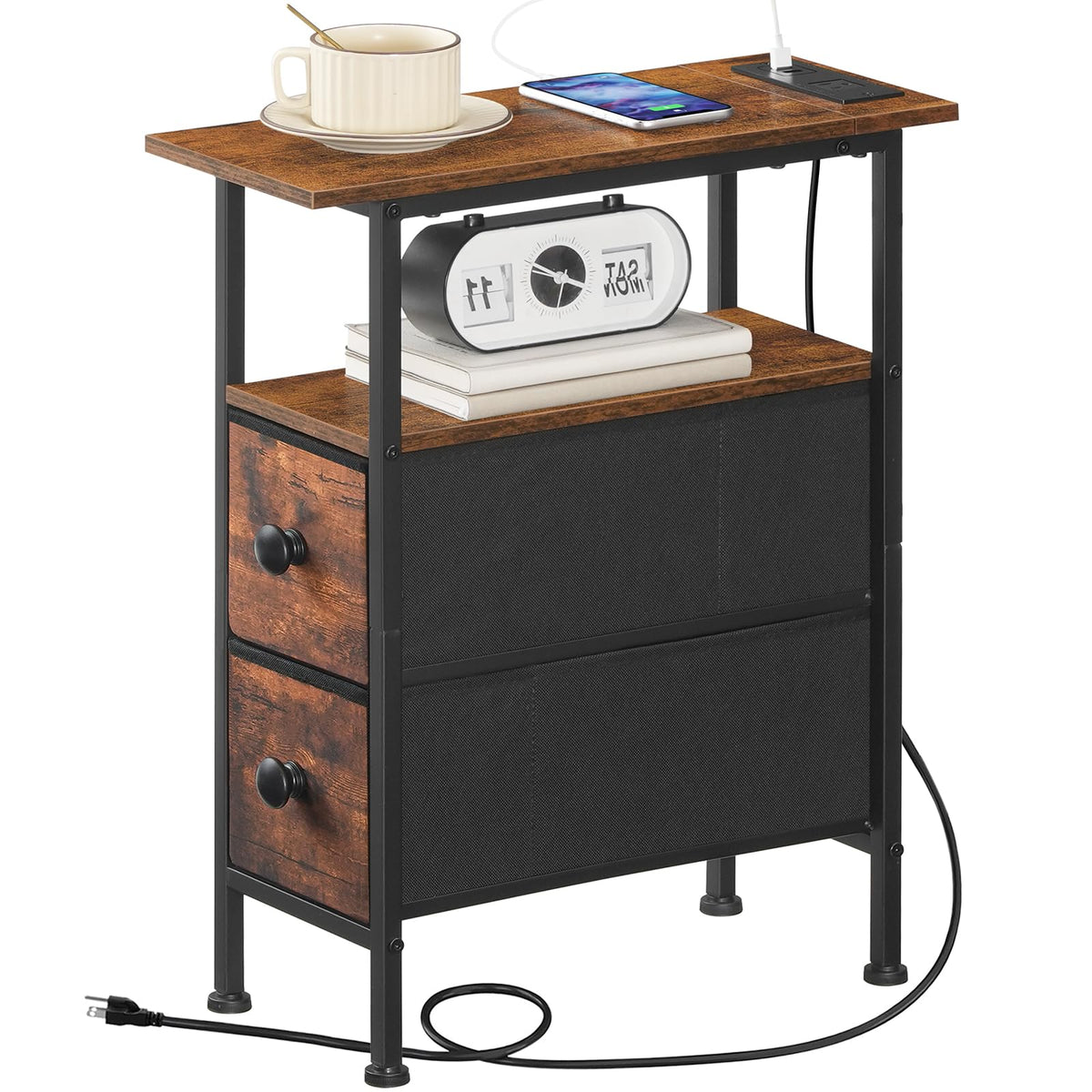 HOOBRO end table with charging station in cozy living nook.