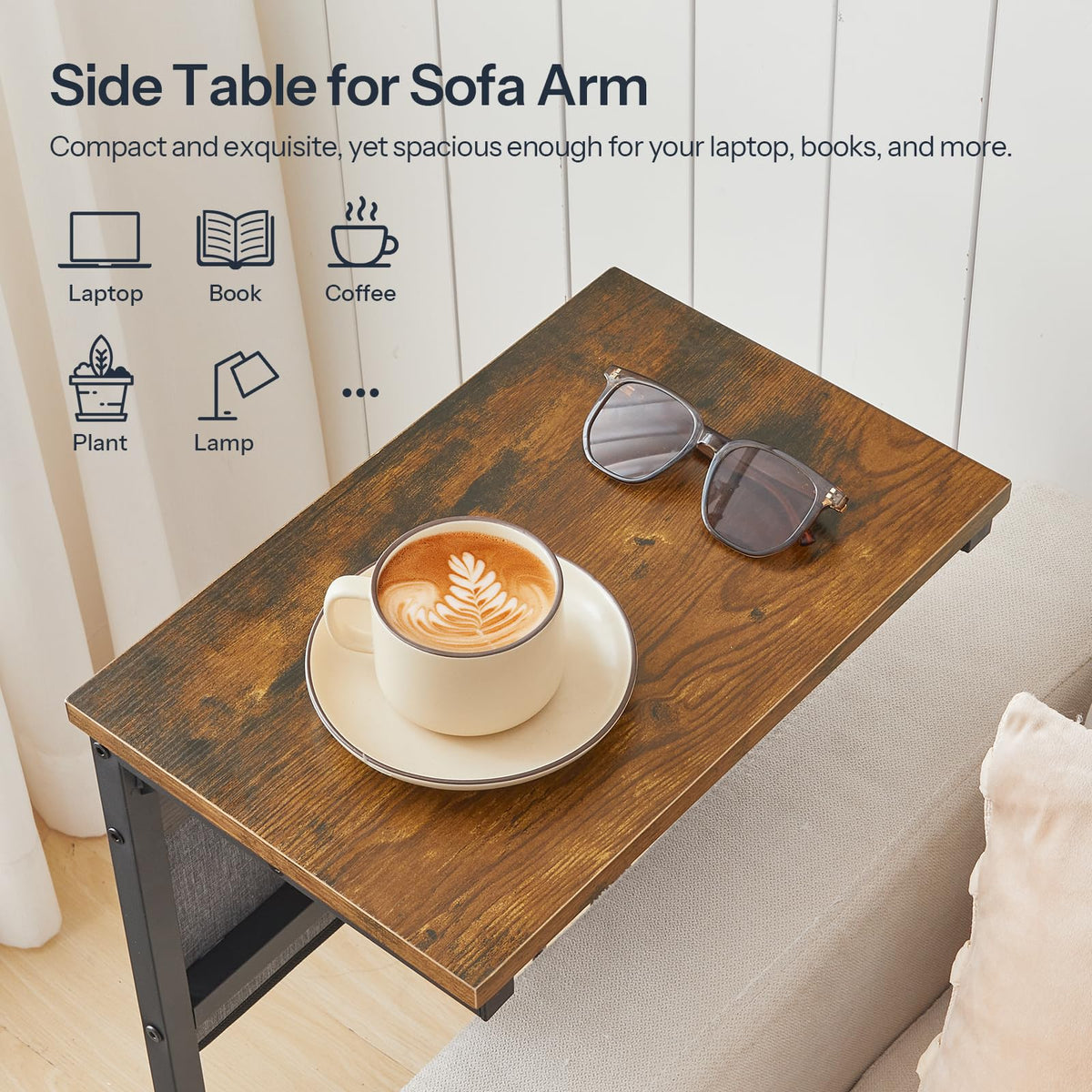 HOOBRO rustic brown finish complements living room furniture and decor.