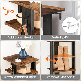 HOOBRO rustic brown finish wooden shoe rack blending with entryway decor