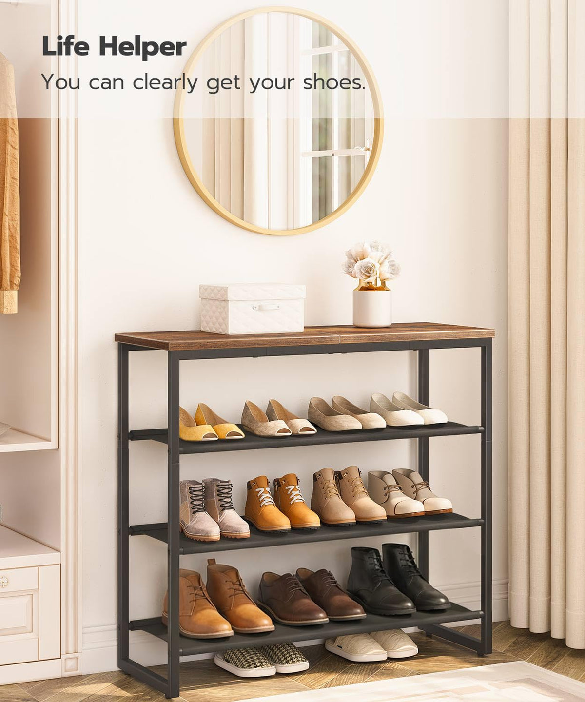 HOOBRO shoe rack close-up shows durable oxford fabric and easy-clean surface