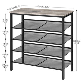HOOBRO mesh shelves tilted for flexible shoe storage and customization.