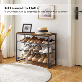 HOOBRO four-tier mesh shelves with tilt for versatile shoe storage.