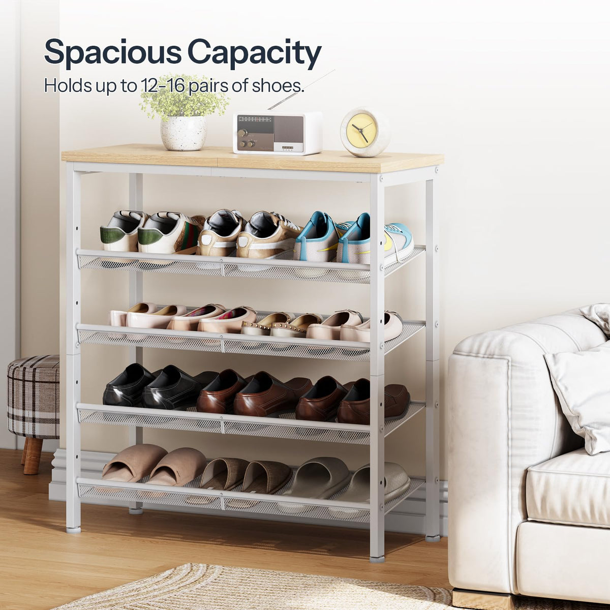 Hoobro natural finish shoe rack adds warm decor touch