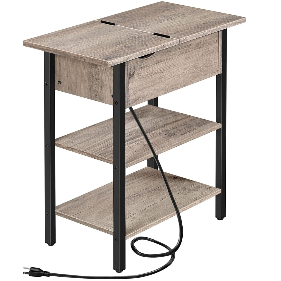 HOOBRO side table with charging station and front view shows accessible device charging.