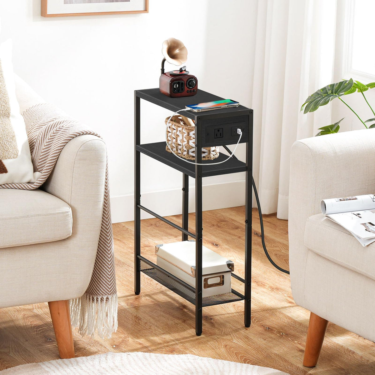 HOOBRO slim nightstand with USB ports ideal beside bed for overnight charging