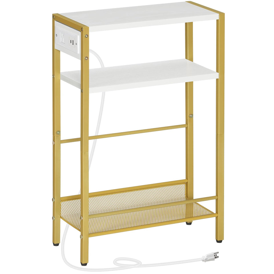 HOOBRO small narrow side table with charging station keeps devices powered without clutter
