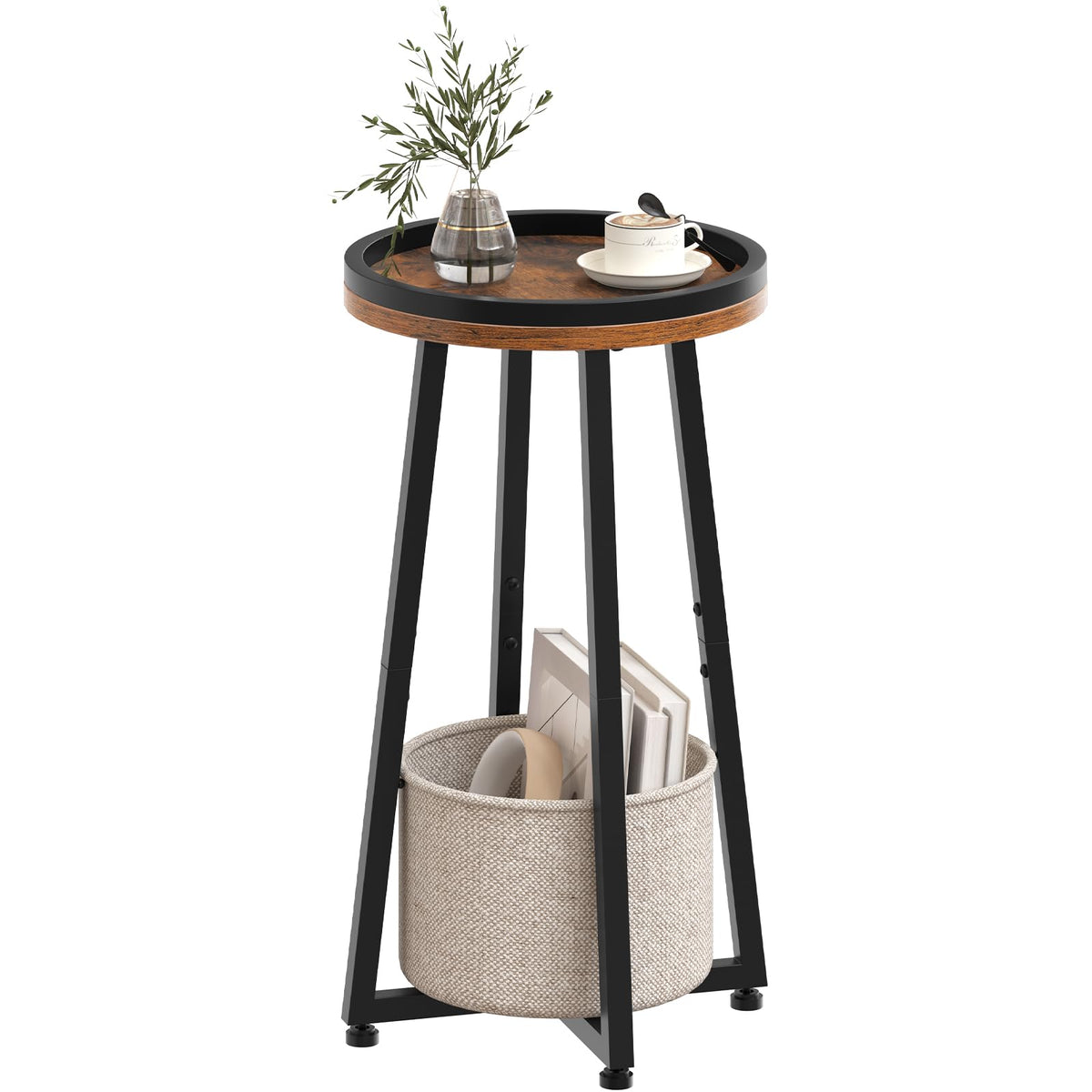 HOOBRO small round side table top edge keeps drinks secure beside the sofa